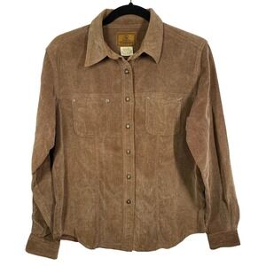 ST JOHNS BAY WILDERNESS LODGES Womens Sz M Brown Corduroy Button Shirt